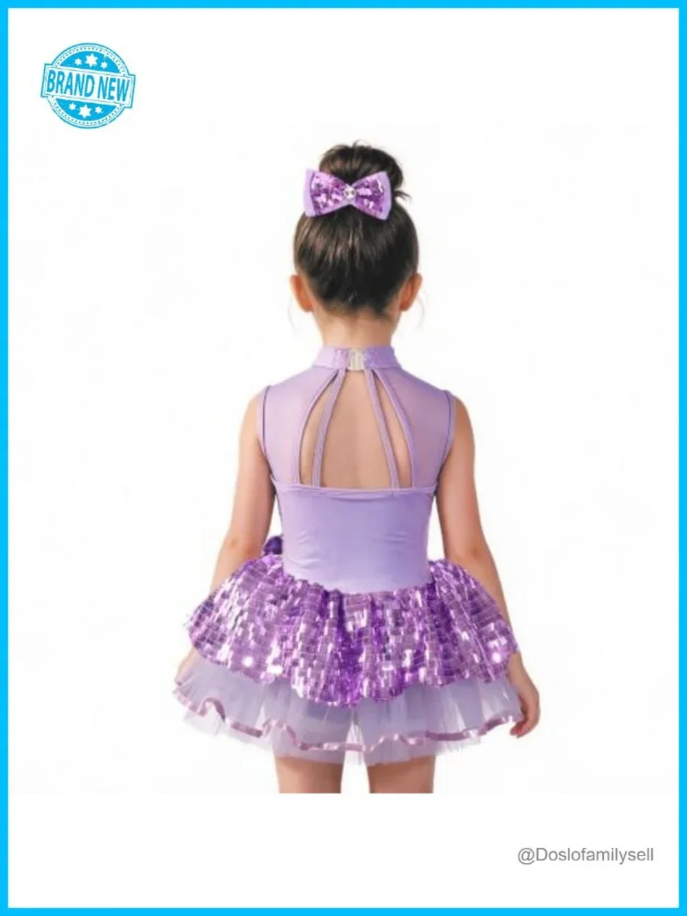 Girls Sequin Tutu Dance Outfit with Bow Headpiece, Jazz Hip Hop Costume